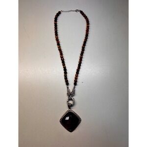 BC 925 Sterling Silver Chunky Huge Tiger's Eye Pendant Toggle Necklace 18"